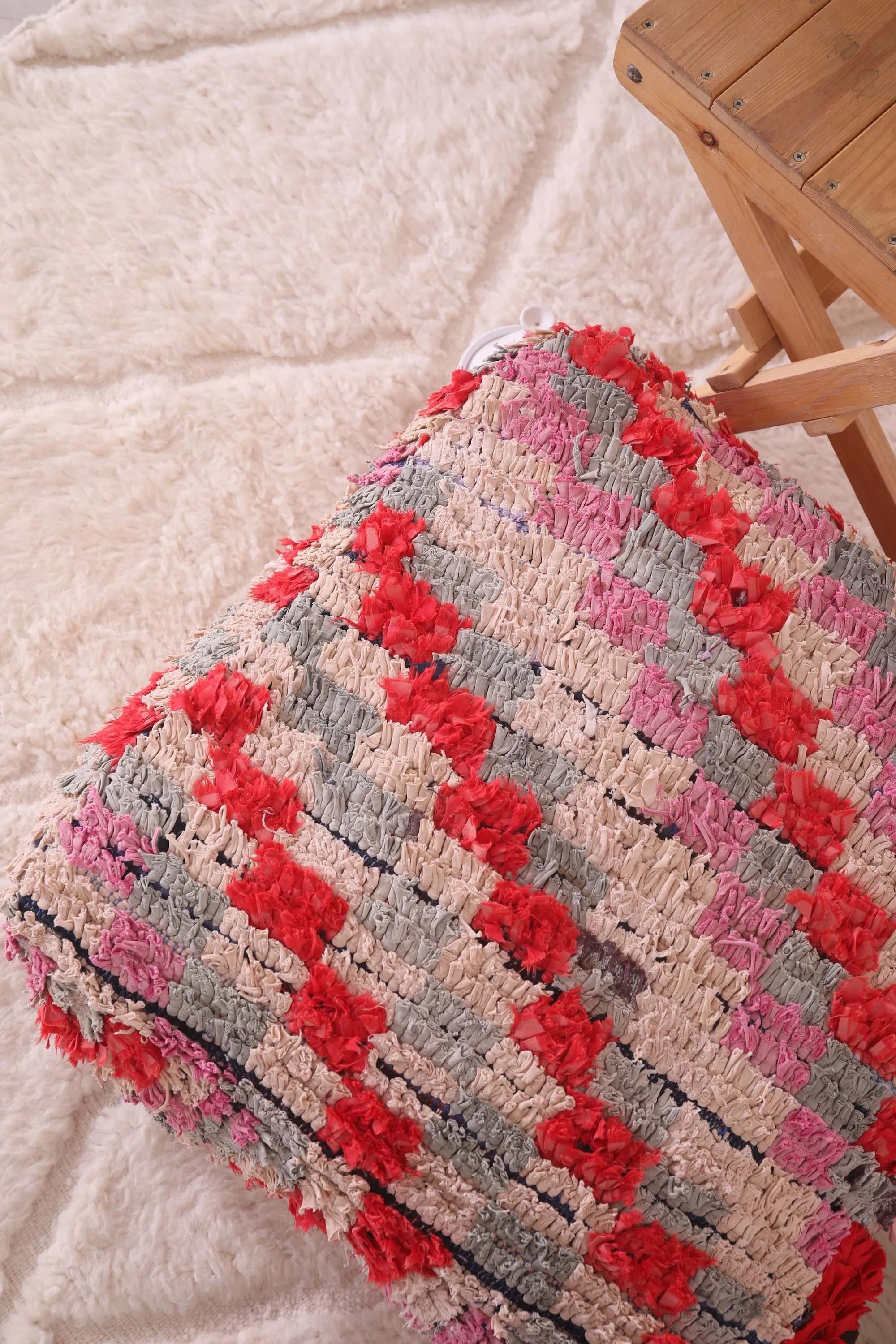 Moroccan handmade berber shaggy pouf checkered