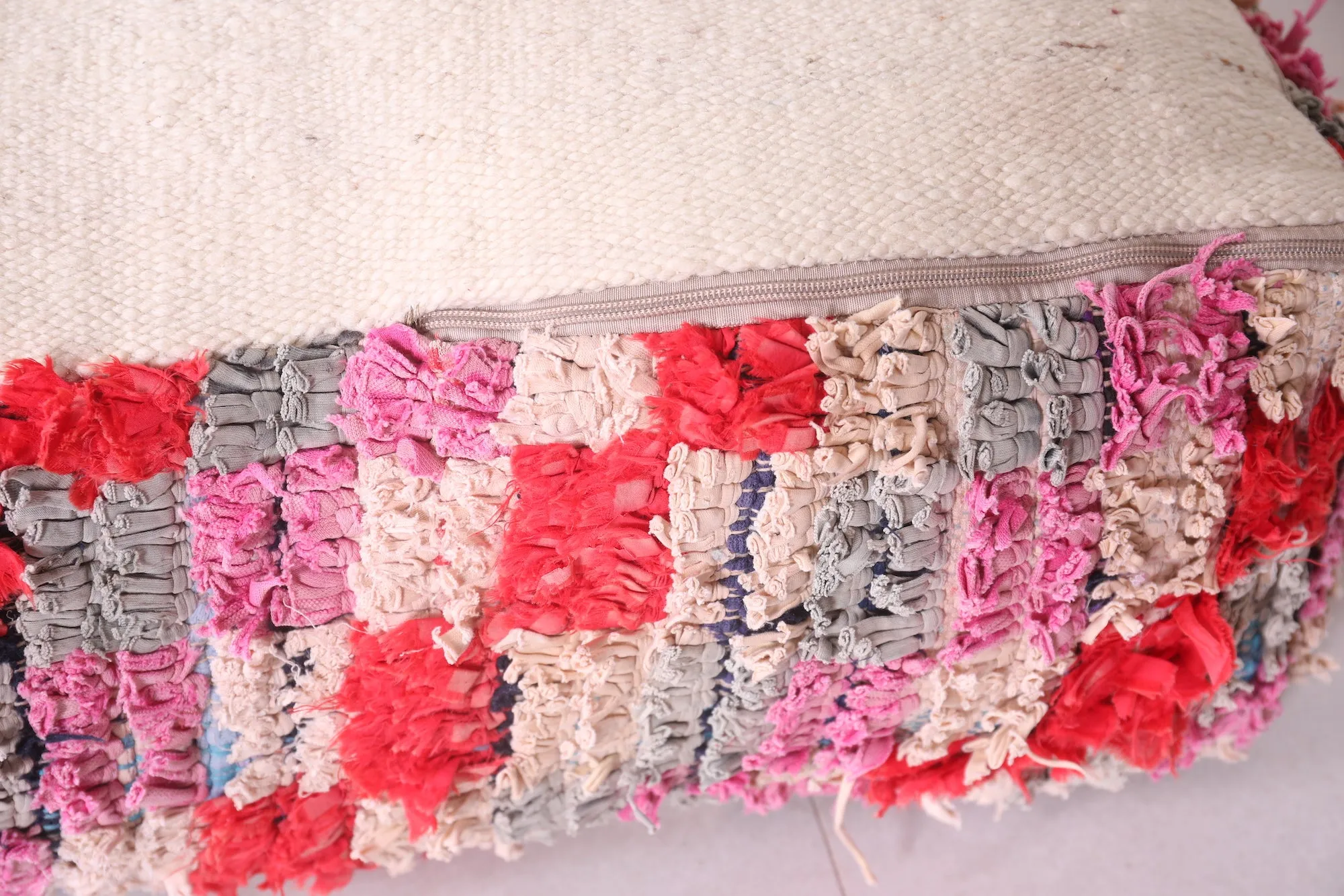 Moroccan handmade berber shaggy pouf checkered