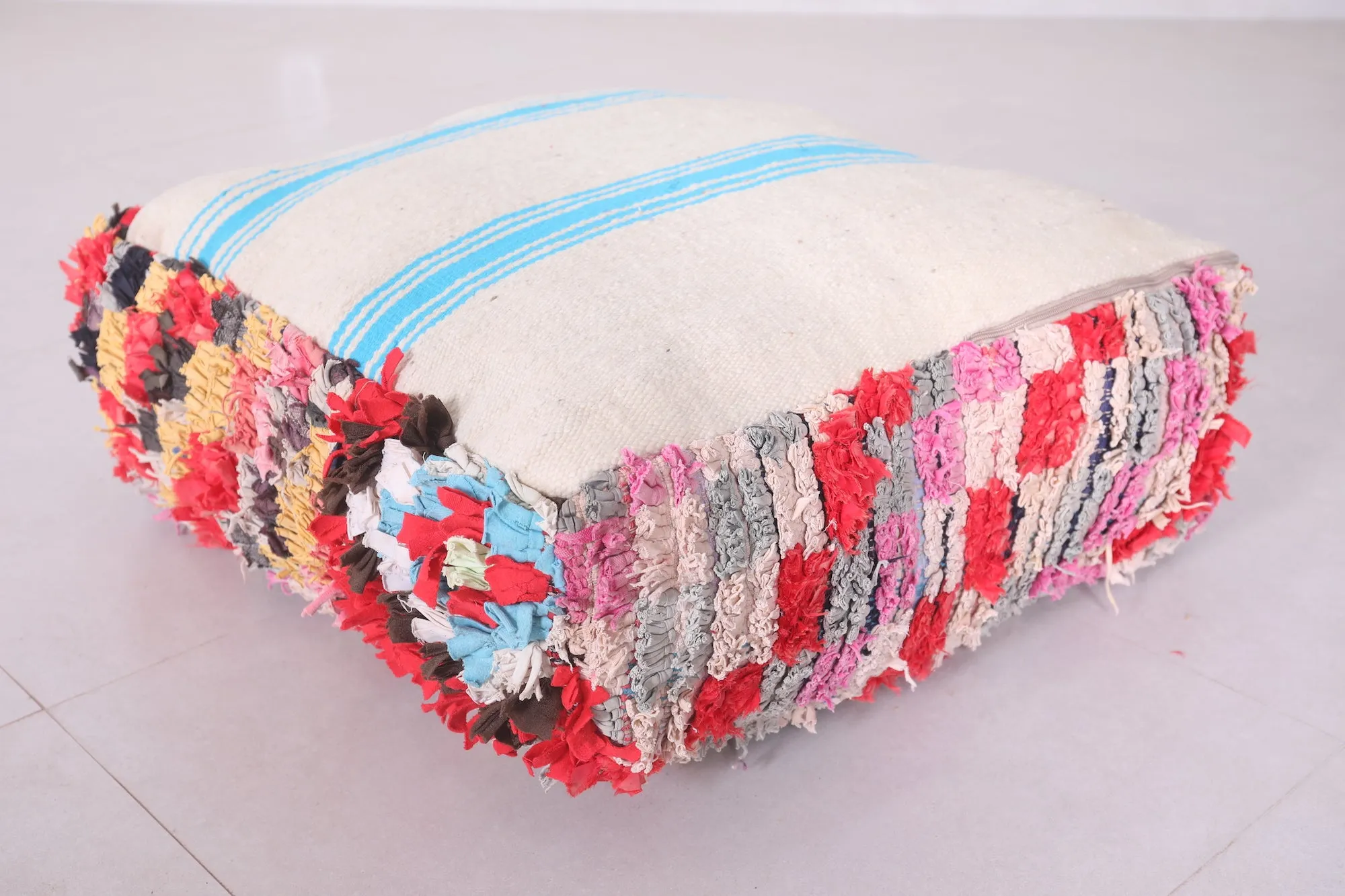 Moroccan handmade berber shaggy pouf checkered