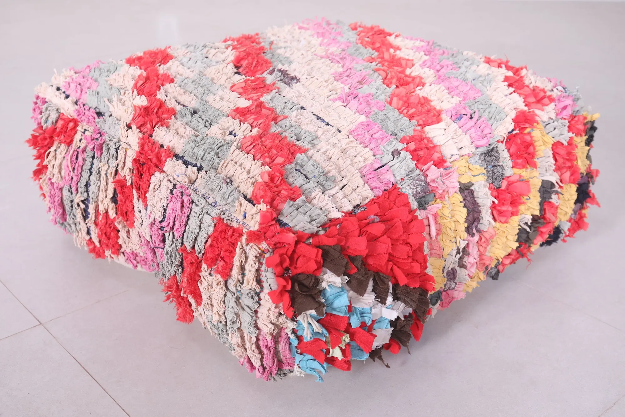 Moroccan handmade berber shaggy pouf checkered