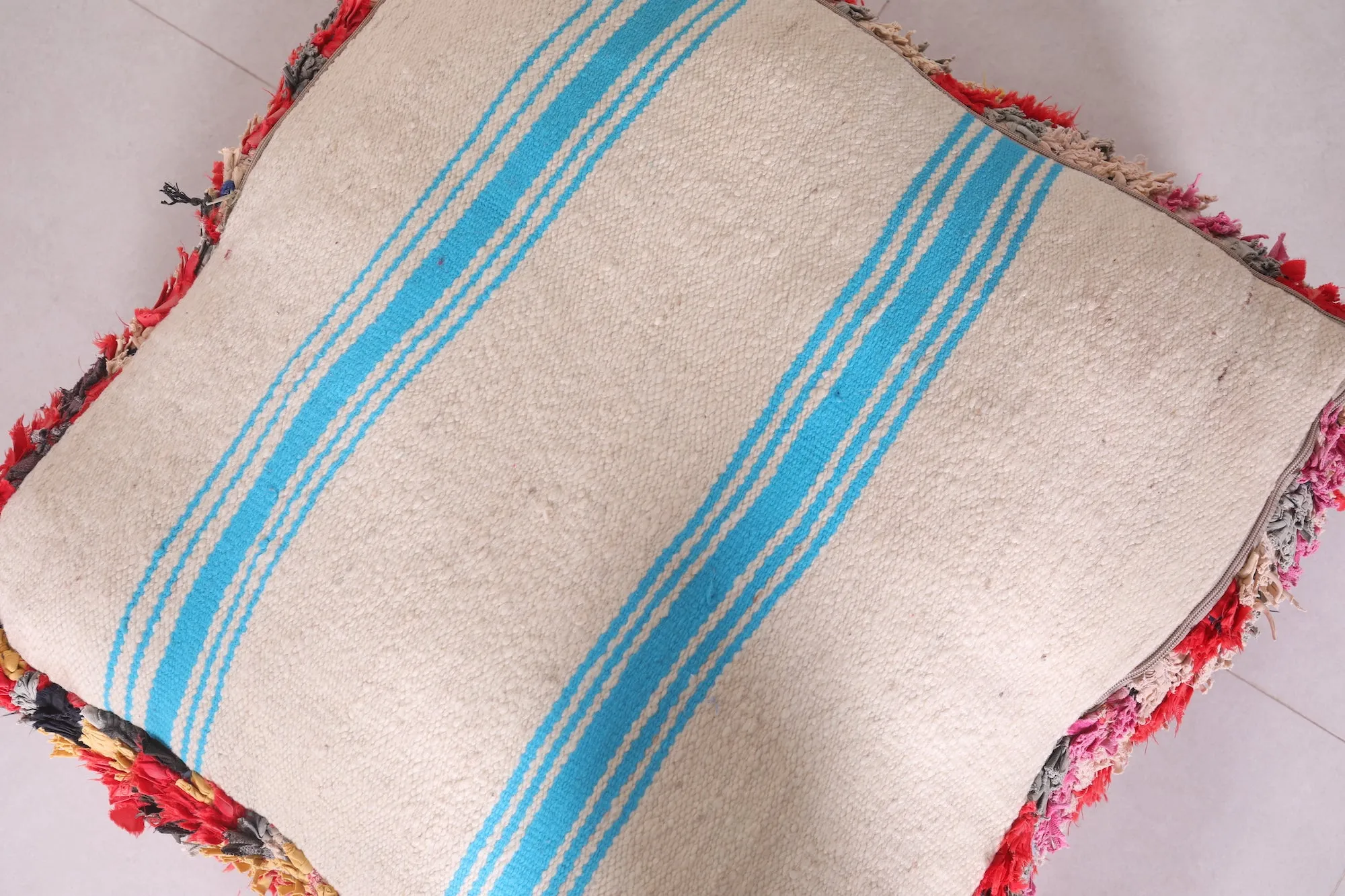 Moroccan handmade berber shaggy pouf checkered