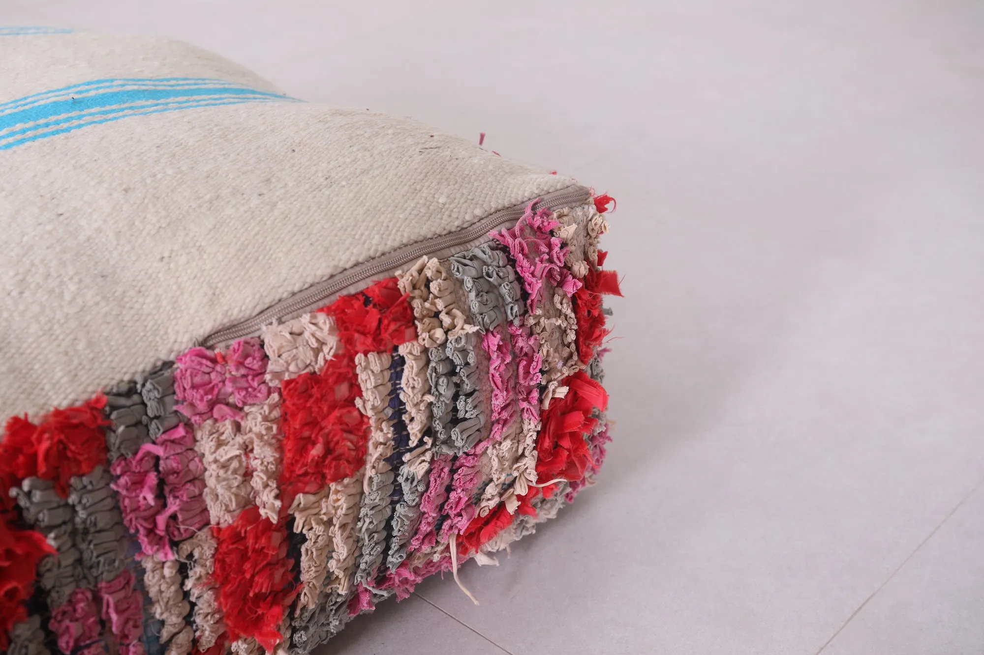 Moroccan handmade berber shaggy pouf checkered