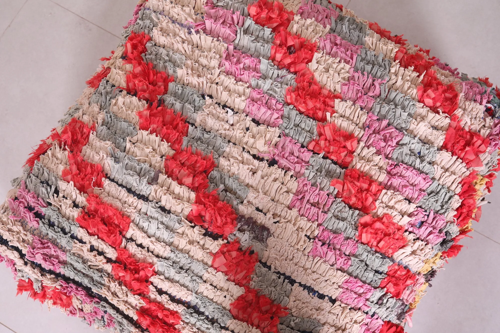 Moroccan handmade berber shaggy pouf checkered