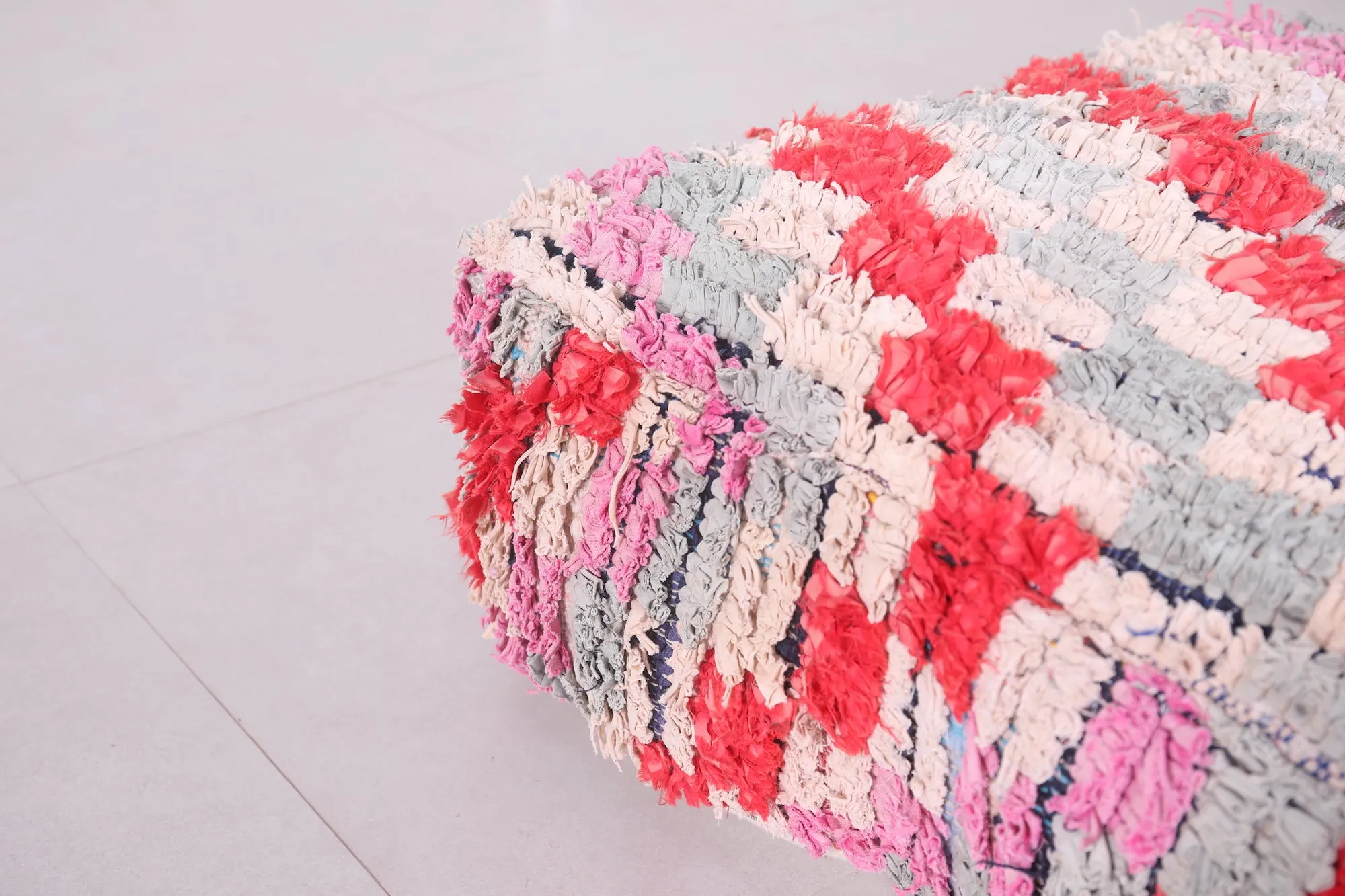 Moroccan handmade berber shaggy pouf checkered