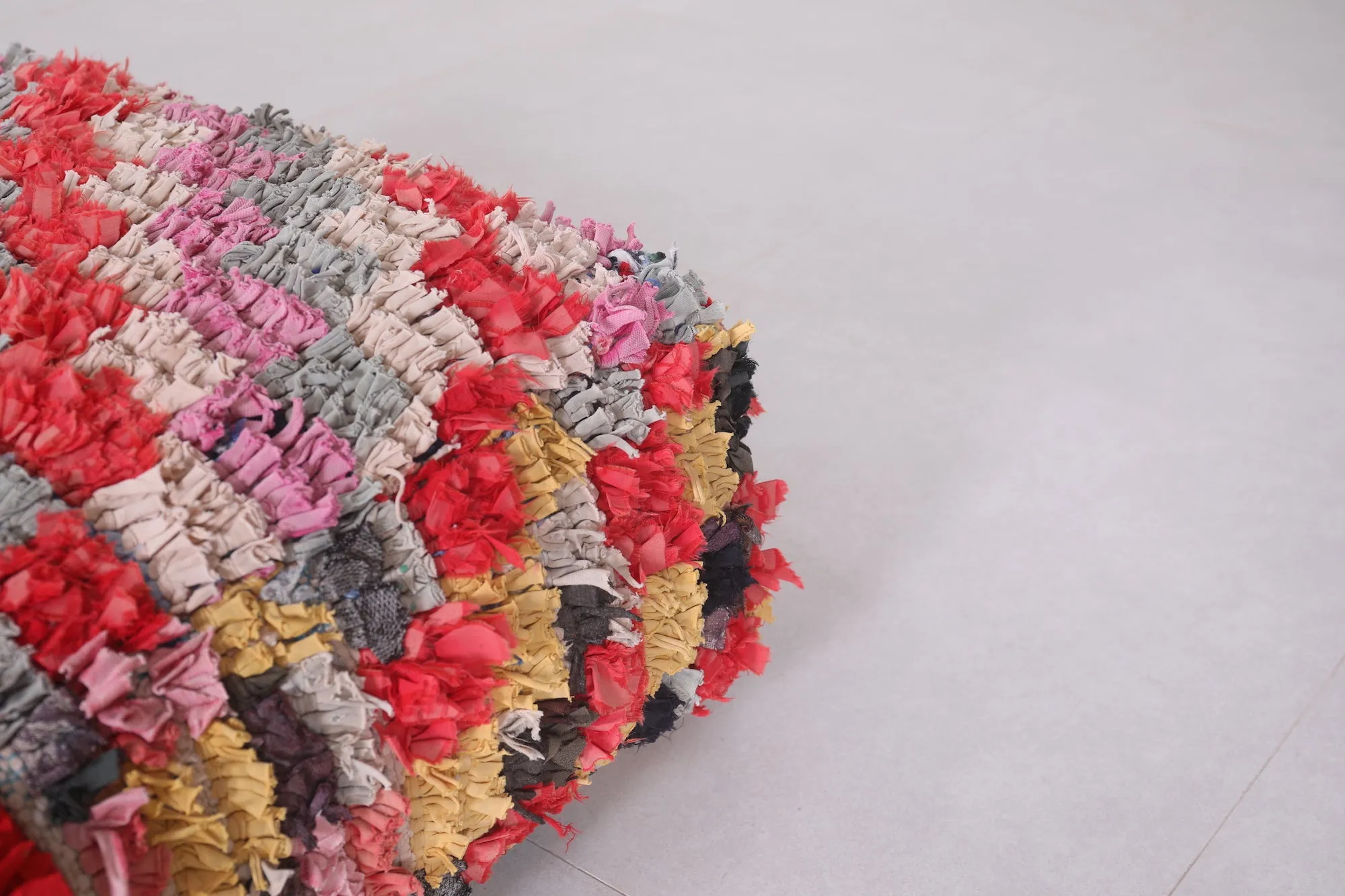 Moroccan handmade berber shaggy pouf checkered