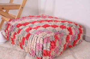 Moroccan handmade berber shaggy pouf checkered