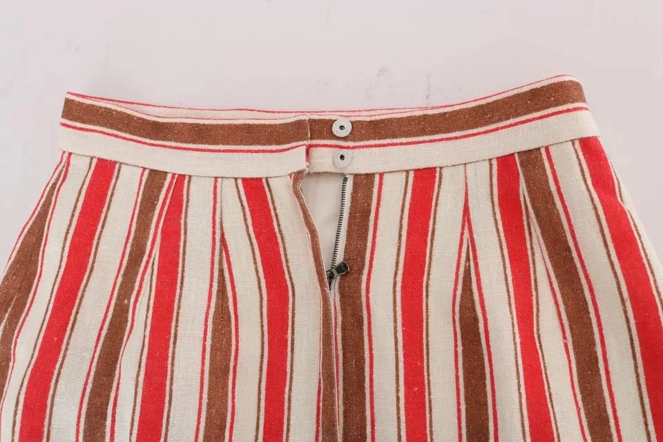 Multicolor Portofino Stripes Cotton Midi Skirt