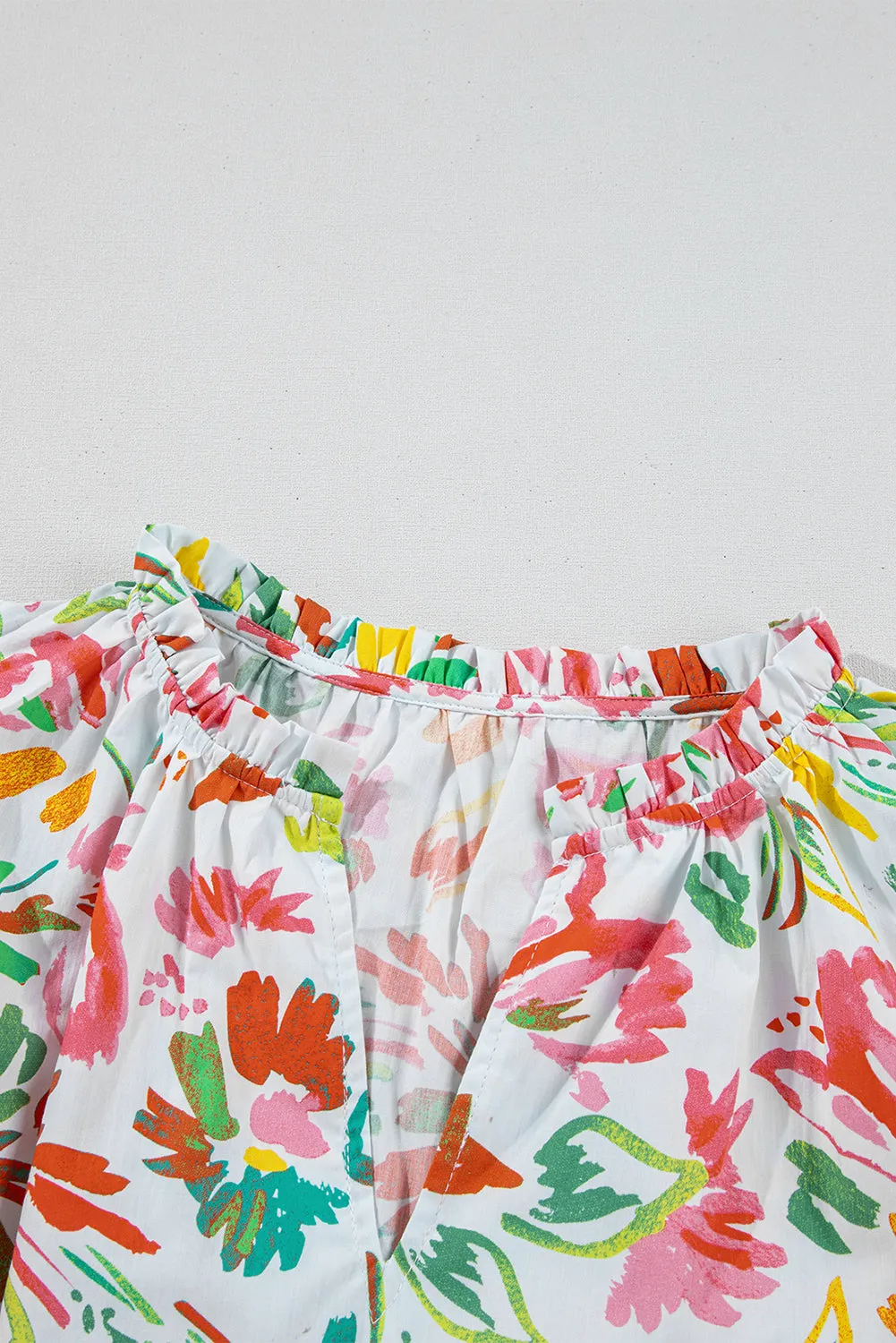 Multicolour Allover Floral Printed Flutter Sleeve Split Neck Blouse
