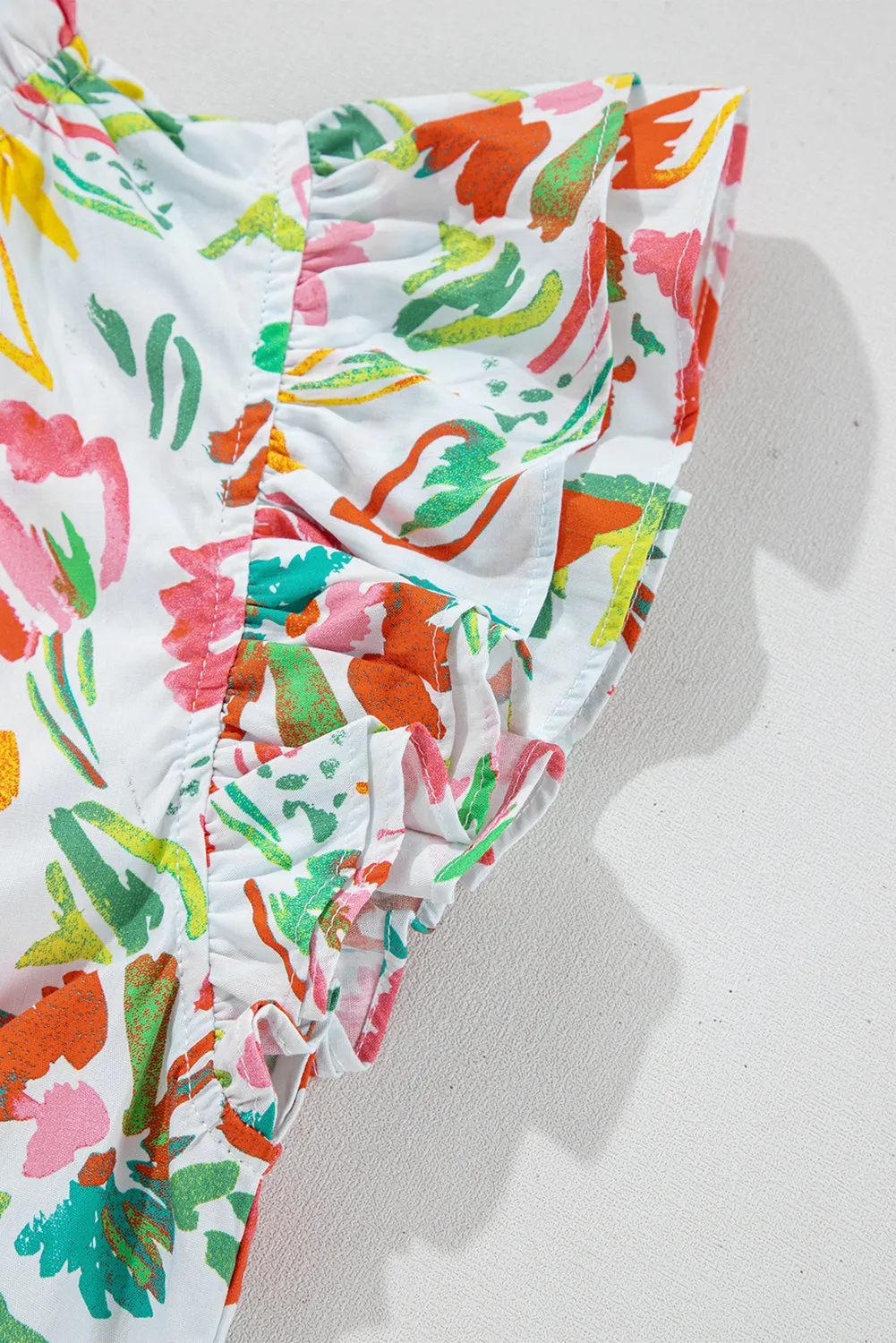 Multicolour Allover Floral Printed Flutter Sleeve Split Neck Blouse