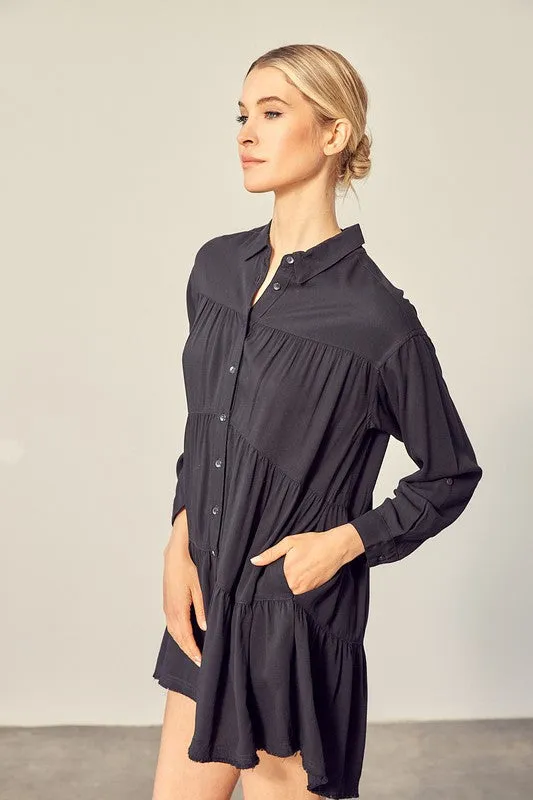Mustard Seed Juniors Tiered Mini Shirtdress