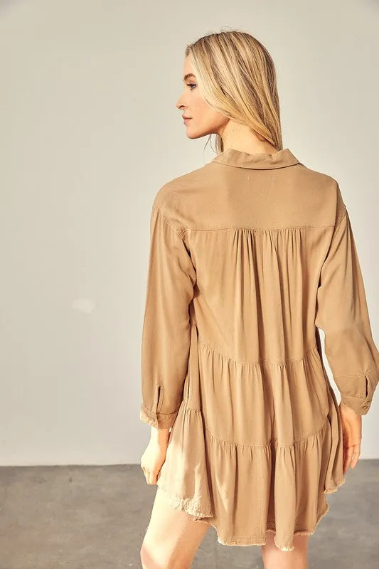 Mustard Seed Juniors Tiered Mini Shirtdress