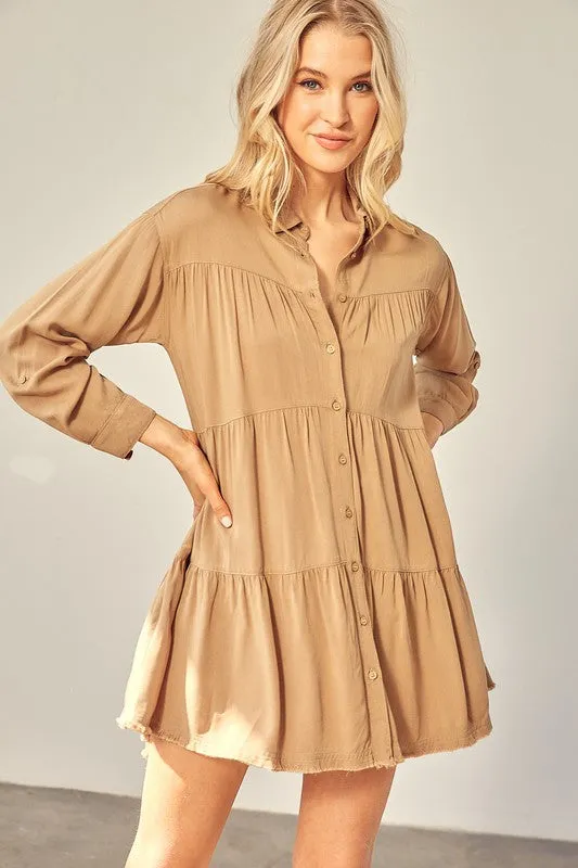 Mustard Seed Juniors Tiered Mini Shirtdress