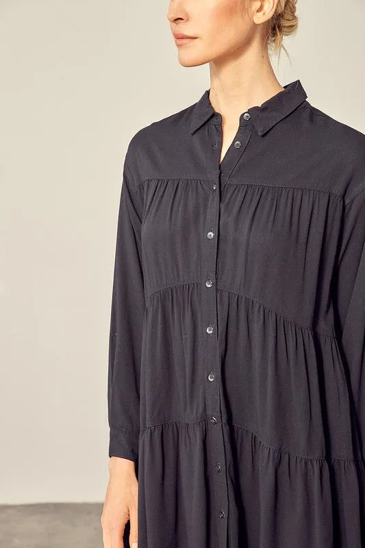 Mustard Seed Juniors Tiered Mini Shirtdress