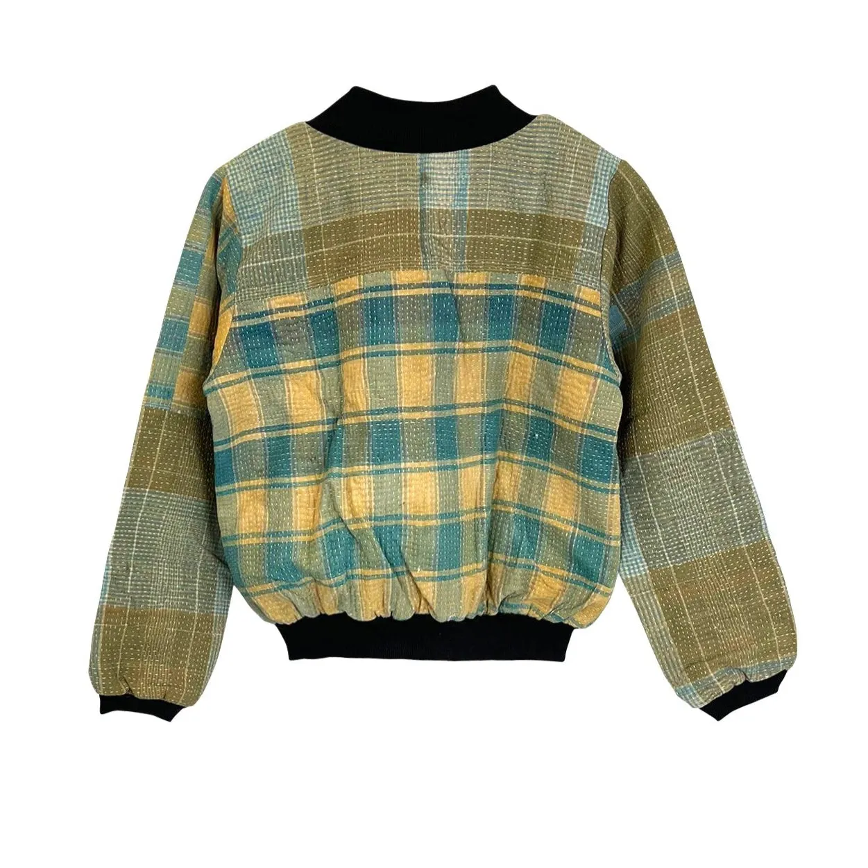 Nadia Bomber Jacket  | Vintage Kantha - Blue Plaid (S)