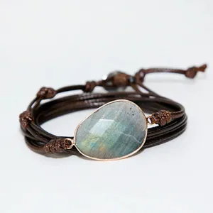 Natural Labradorite Corded Wrap Bracelet- 2 Colors