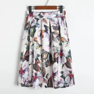 Neophil 2023 Fashion Hot Tropical Floral Print High Waist Fluffy Pleated Saias Flare Satin Tutu Midi Skater Skirts Womens S07047