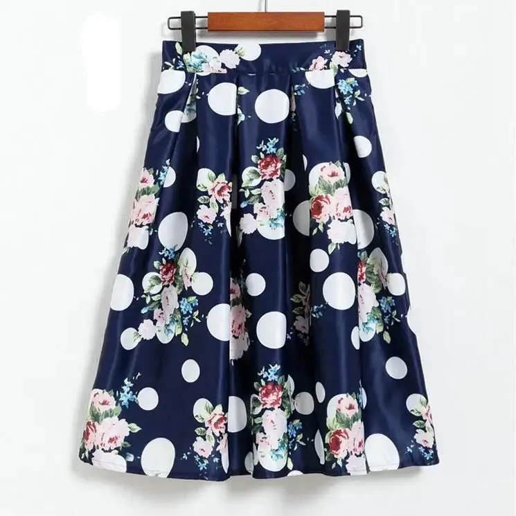 Neophil 2023 Fashion Hot Tropical Floral Print High Waist Fluffy Pleated Saias Flare Satin Tutu Midi Skater Skirts Womens S07047