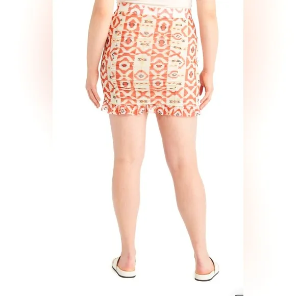 NEW FREE PEOPLE - Fully Lined Mesh Mini Skirt with Ruching and Boho pattern