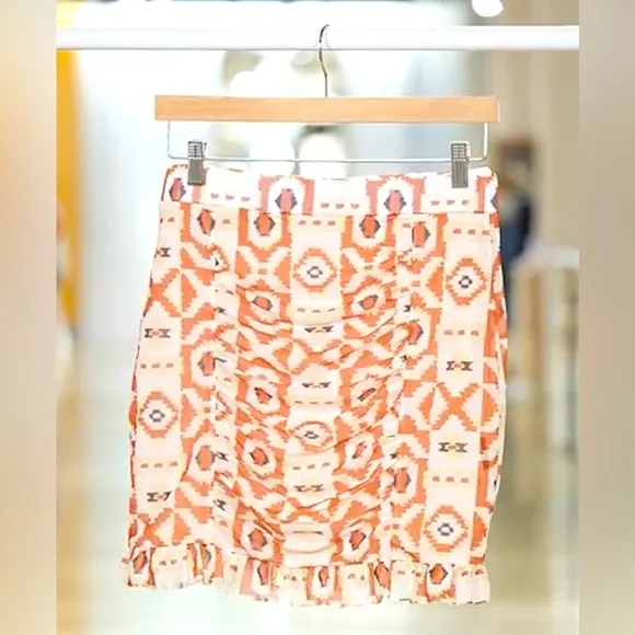 NEW FREE PEOPLE - Fully Lined Mesh Mini Skirt with Ruching and Boho pattern