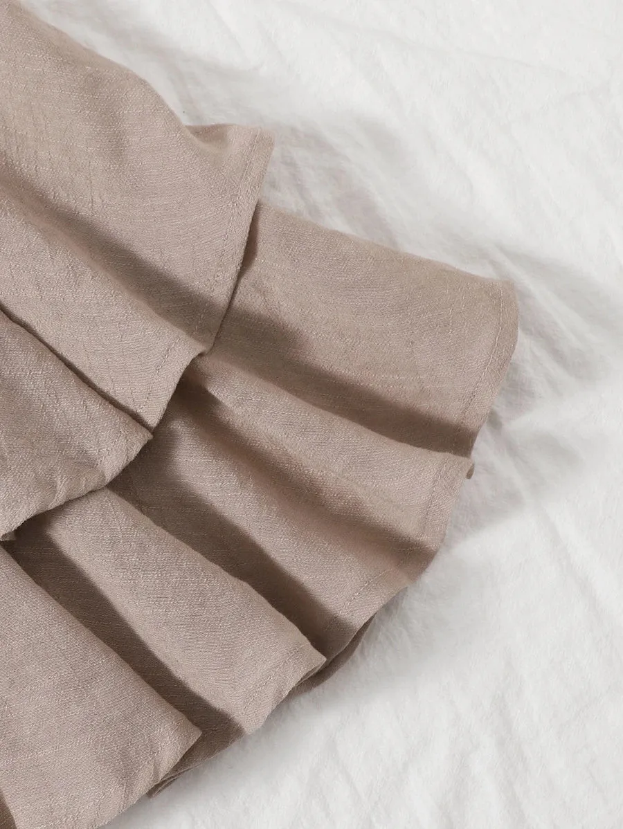 New Shein Smocked High-Rise Flounce Mini Skirt in Mocha Brown, Sz XS!
