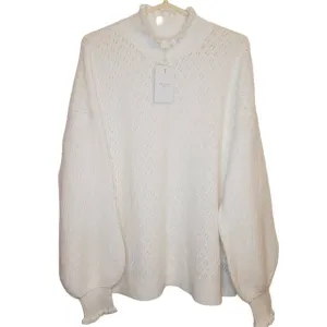 New Ted Baker womens Yolliey white pointelle knit balloon sleeve sweater size 16