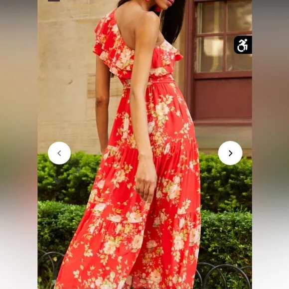 NEW Yumi Kim Malia Floral One-Shoulder Midi Dress XS Red