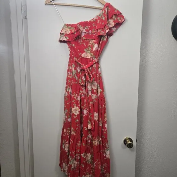 NEW Yumi Kim Malia Floral One-Shoulder Midi Dress XS Red