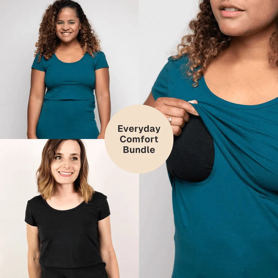 Nursing Short Sleeve Twin Pack Cotton T-Shirt | Black & Teal