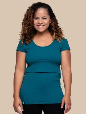 Nursing Short Sleeve Twin Pack Cotton T-Shirt | Black & Teal