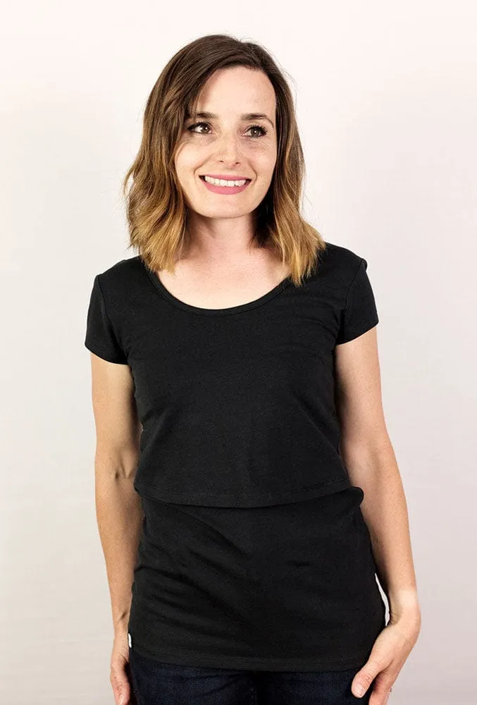 Nursing Short Sleeve Twin Pack Cotton T-Shirt | Black & Teal