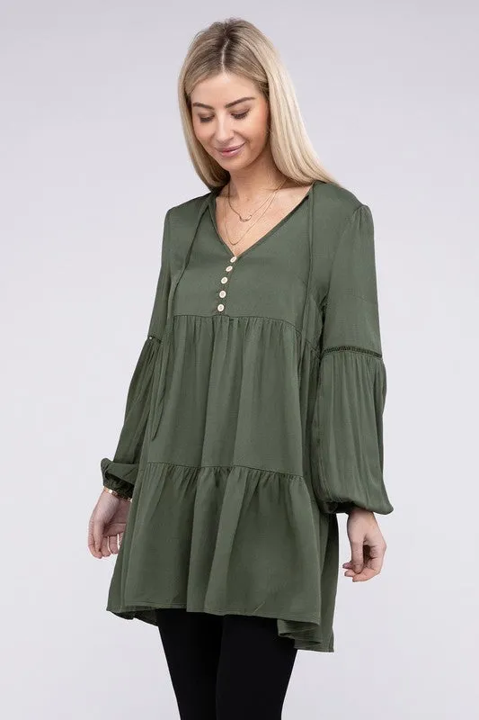 Nuvi Apparel V Neck babydoll Tiered Dress