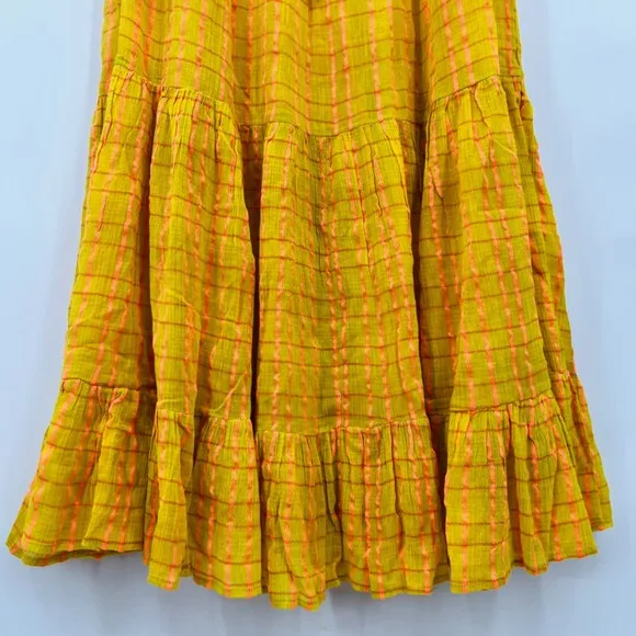NWOT Free People Marigold Maxi Dress in Tumeric Combo Sz XS Tiered Boho Gauzy
