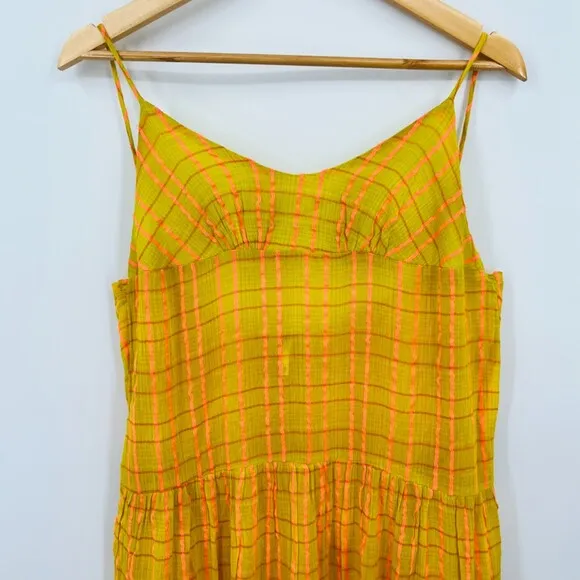 NWOT Free People Marigold Maxi Dress in Tumeric Combo Sz XS Tiered Boho Gauzy