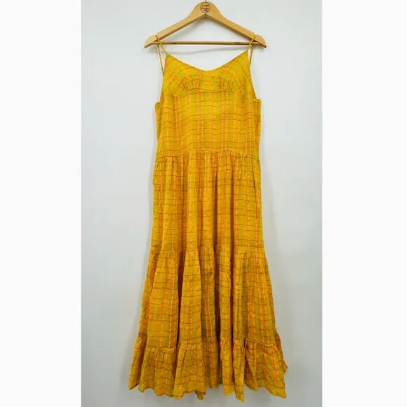NWOT Free People Marigold Maxi Dress in Tumeric Combo Sz XS Tiered Boho Gauzy