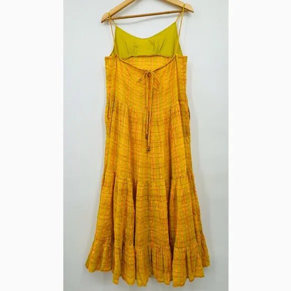 NWOT Free People Marigold Maxi Dress in Tumeric Combo Sz XS Tiered Boho Gauzy