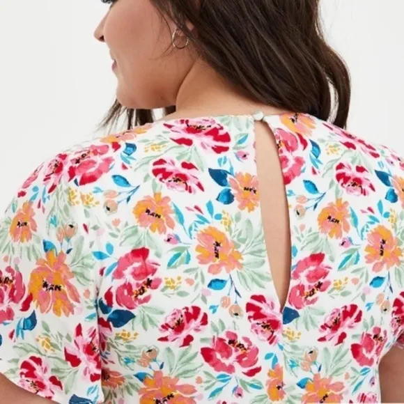 NWT $79 TORRID Multicolored Floral Hi-Lo Short Sleeve Midi Ruffle Dress Sz: 2XL