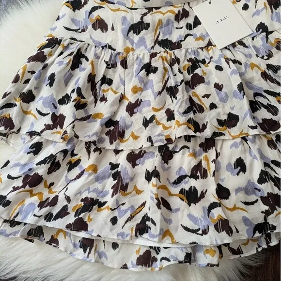 NWT ALC 100% Silk Baxter Printed Tiered Ruffle Skirt size 6 boho coquette