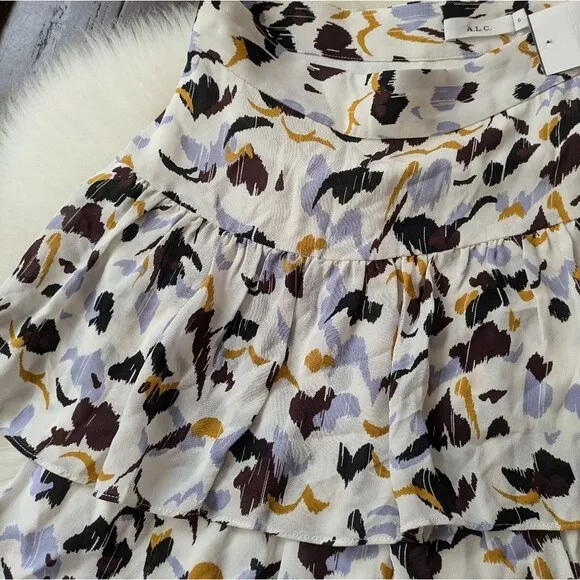 NWT ALC 100% Silk Baxter Printed Tiered Ruffle Skirt size 6 boho coquette