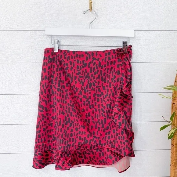 NWT Anthropologie Hutch Desiree Ruffled Mini Skirt Womens Large Pink Cheetah
