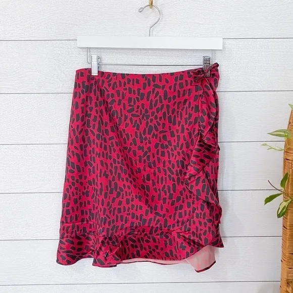 NWT Anthropologie Hutch Desiree Ruffled Mini Skirt Womens Large Pink Cheetah