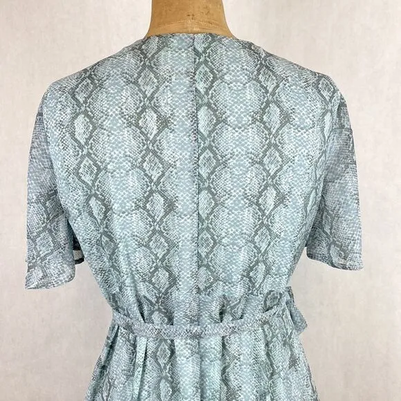 NWT Dee Elly Tie Accent Wrap Dress Snake Print Sheer Maxi