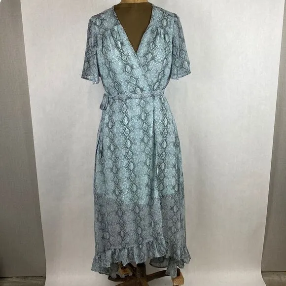 NWT Dee Elly Tie Accent Wrap Dress Snake Print Sheer Maxi
