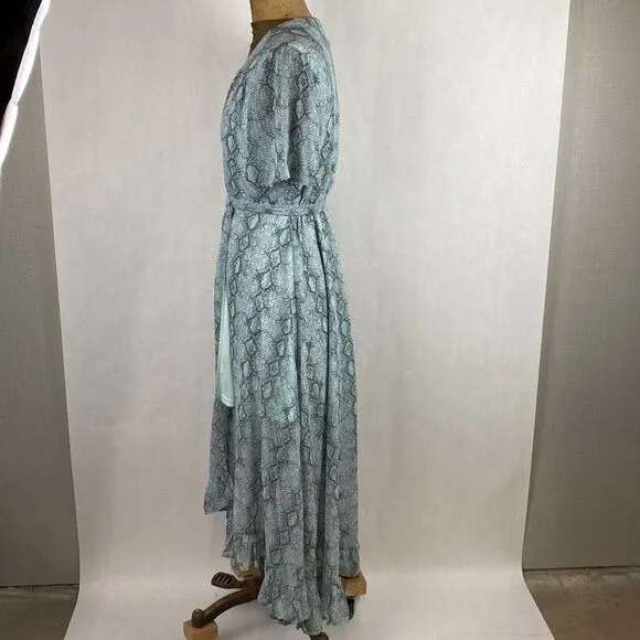NWT Dee Elly Tie Accent Wrap Dress Snake Print Sheer Maxi
