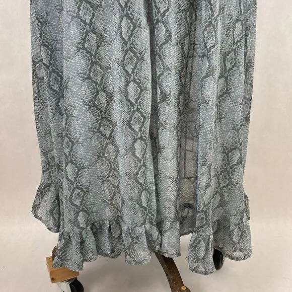 NWT Dee Elly Tie Accent Wrap Dress Snake Print Sheer Maxi