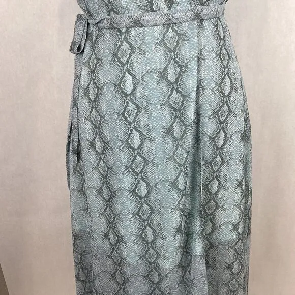 NWT Dee Elly Tie Accent Wrap Dress Snake Print Sheer Maxi