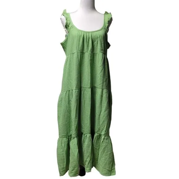 NWT Marine Layer Jude Flutter Sleeve Midi Dress Jade Sheen Resort Cruise - XL