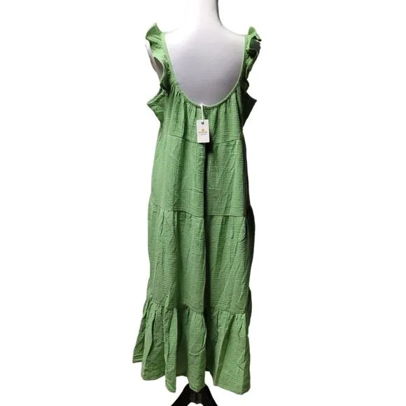 NWT Marine Layer Jude Flutter Sleeve Midi Dress Jade Sheen Resort Cruise - XL
