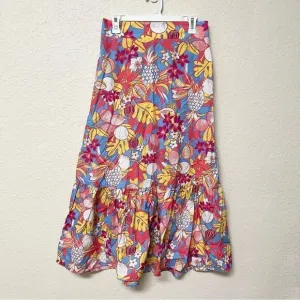 NWT Talbots Maxi Skirt Fruits &amp; Flowers Tiered Poplin Boho Size M Cotton