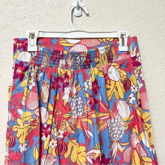 NWT Talbots Maxi Skirt Fruits &amp; Flowers Tiered Poplin Boho Size M Cotton