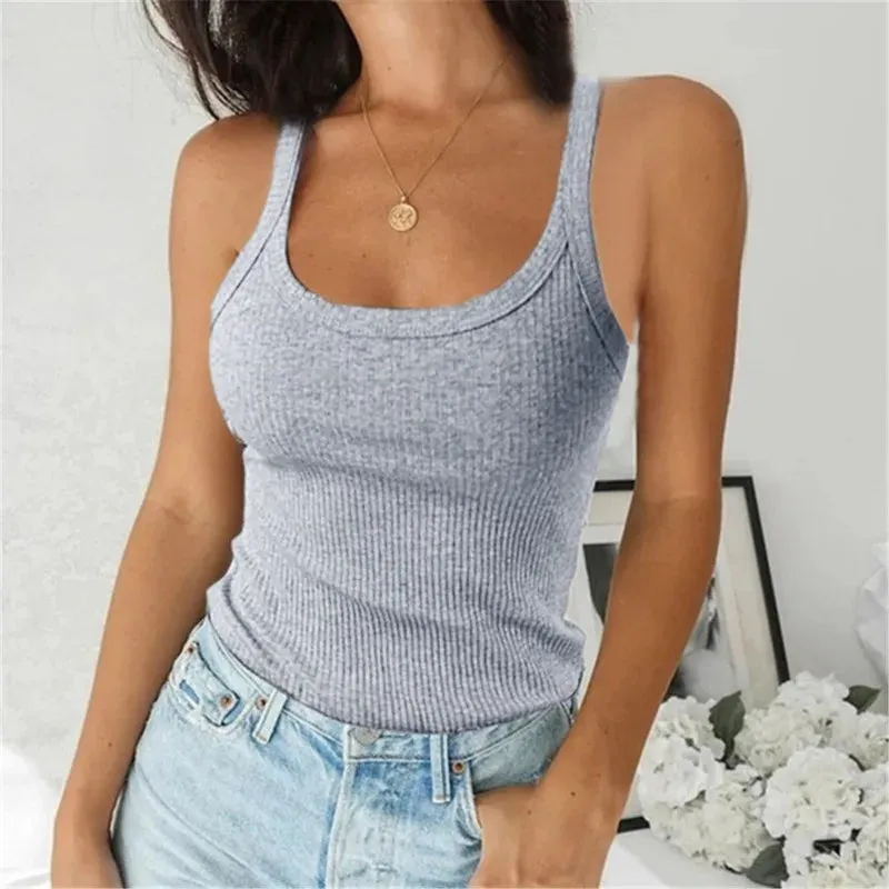 O Neck Summer Knit Vest Sleeveless Women Sexy Basic T-Shirt